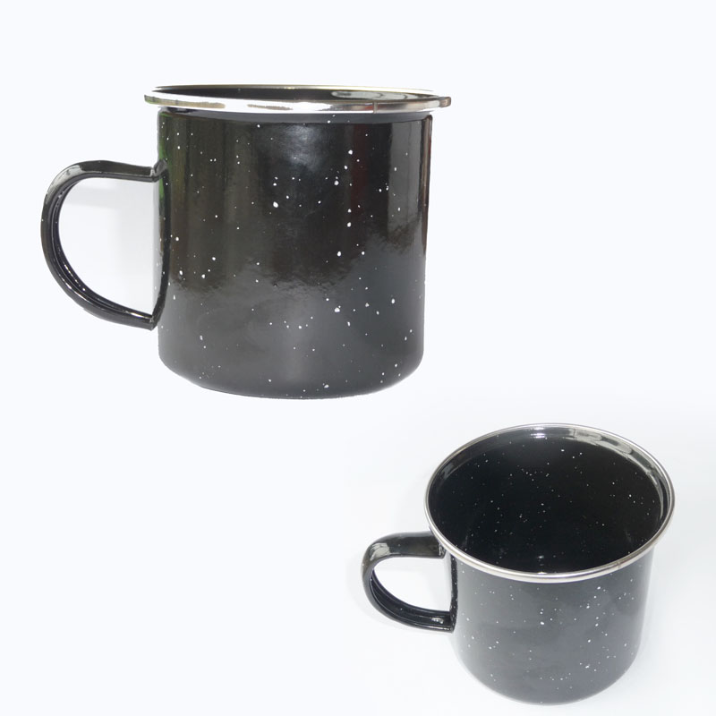 GL-AAA1103 12oz Camping Mug Black & Snow w/ Silver Rim and Box