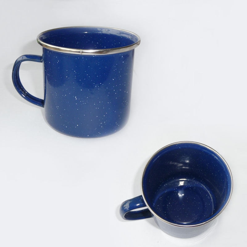 GL-AAA1104 17oz. (500ml) Enamel Mug Blue & Snow w/ Stainless Steel Rim