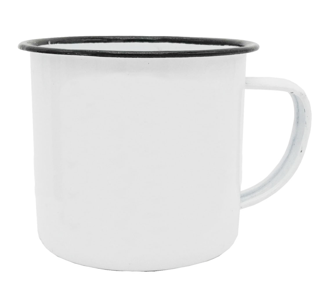 GL-AAA1106 12oz. (380ml) Enamel + Steel Camping Mug White Body Black Rim