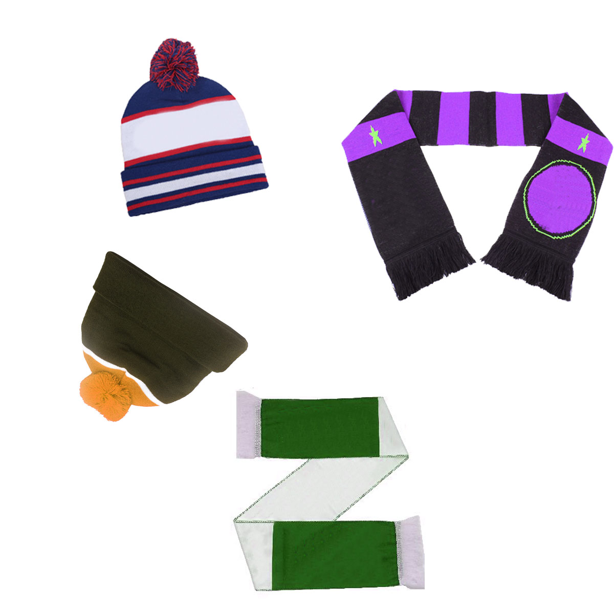 GL-AAJ1034 Jacquard Scarf and Cuff Beanie Cap with Pom pom