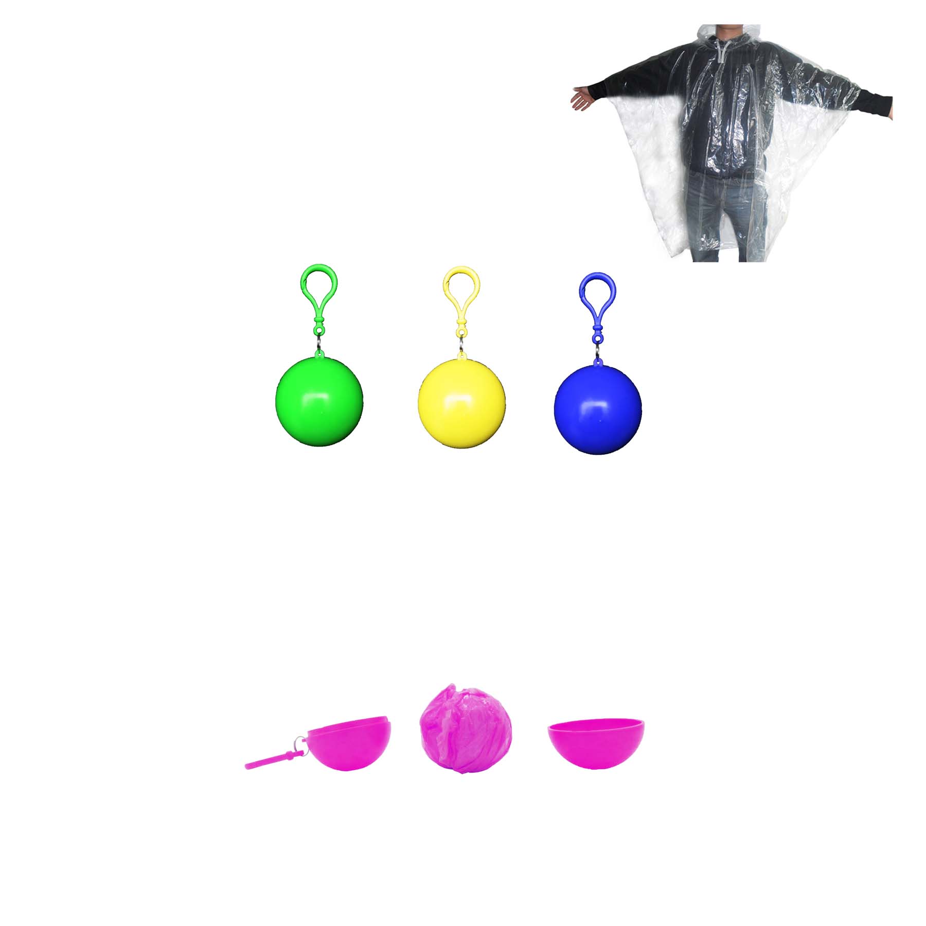 GL-AAA1050 Ball Shaped Disposable Hooded Poncho with Keychain