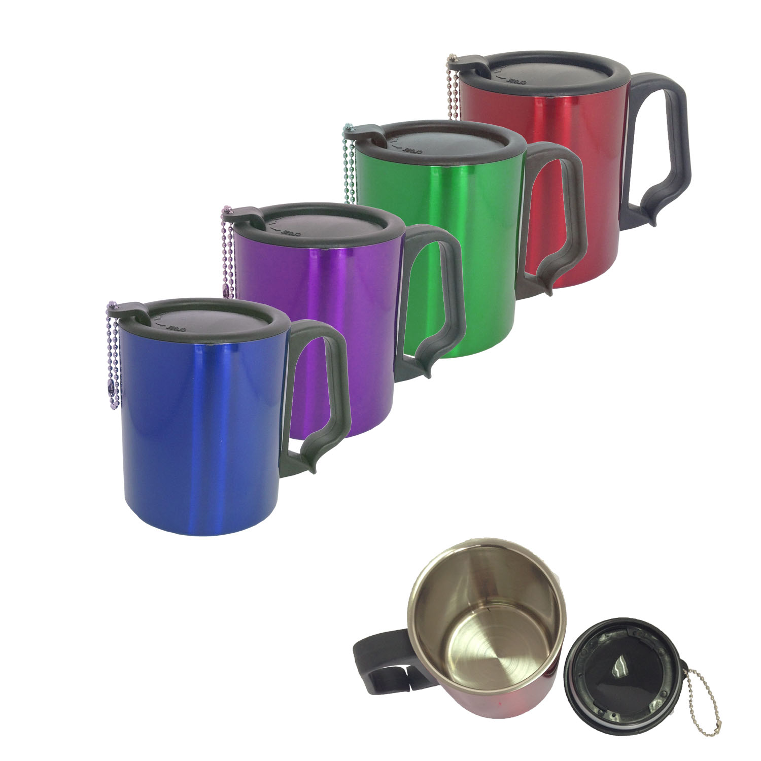 GL-AAA1041 10 oz SS Double Wall Plastic Handle Mug w/ Cap Keychain