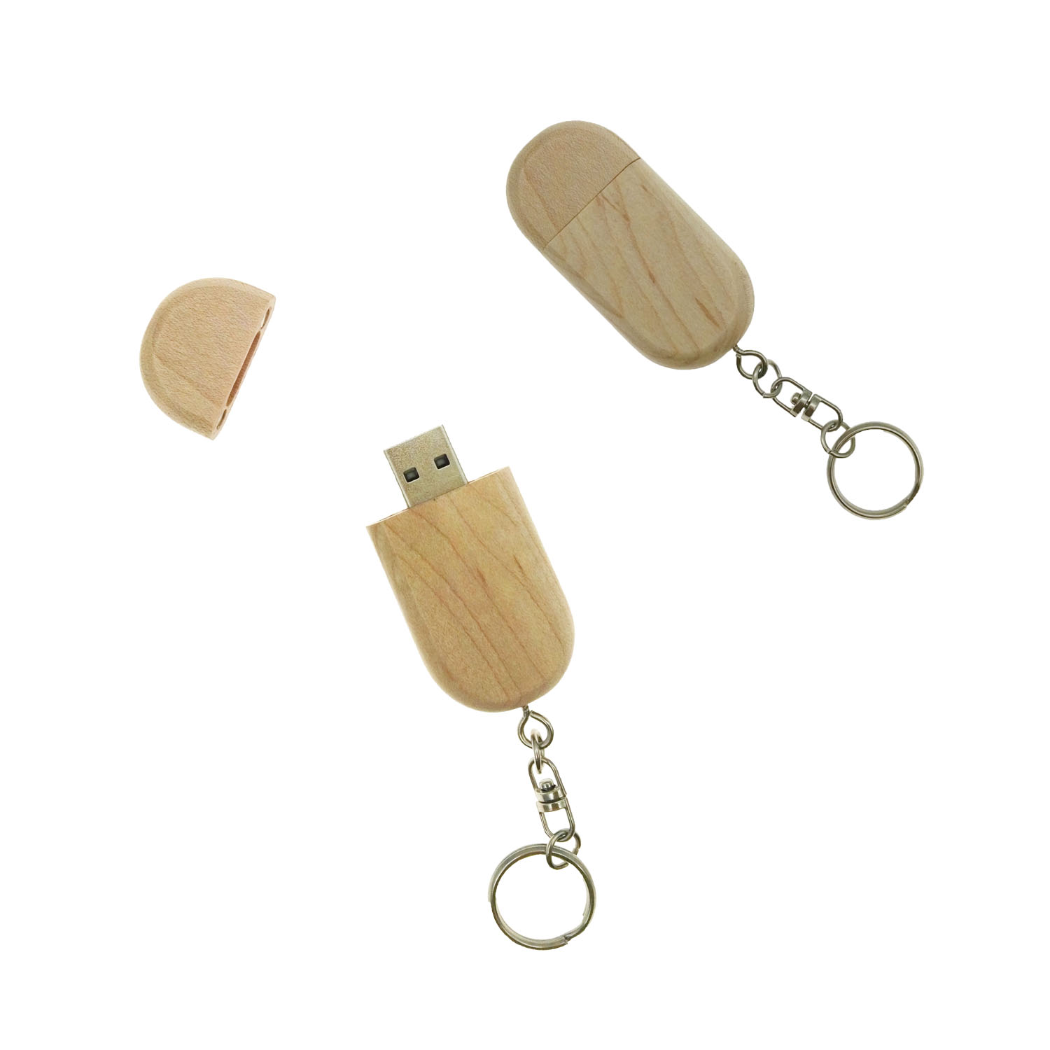 GL-AAA1180 Wooden Body 1 GB USB Flash Drive with Key Chain