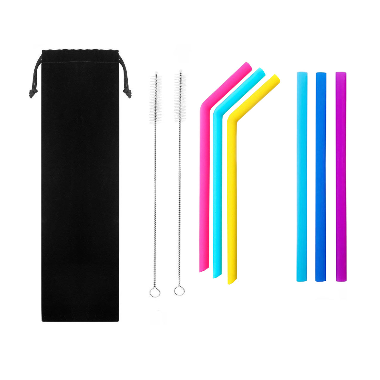 GL-AAJ1102 8 in 1 Silicone Drinking Bend Straw with Cleaning Brush