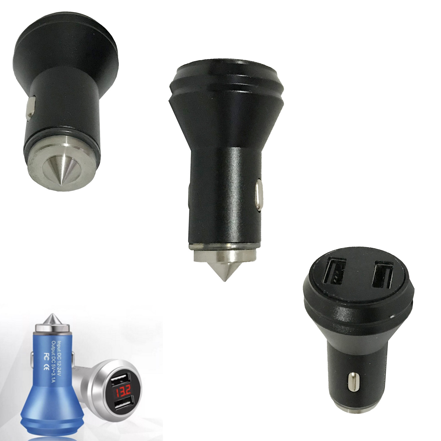 GL-AAA1429 Metal Car Charger Dual Port USB with Window Breaker