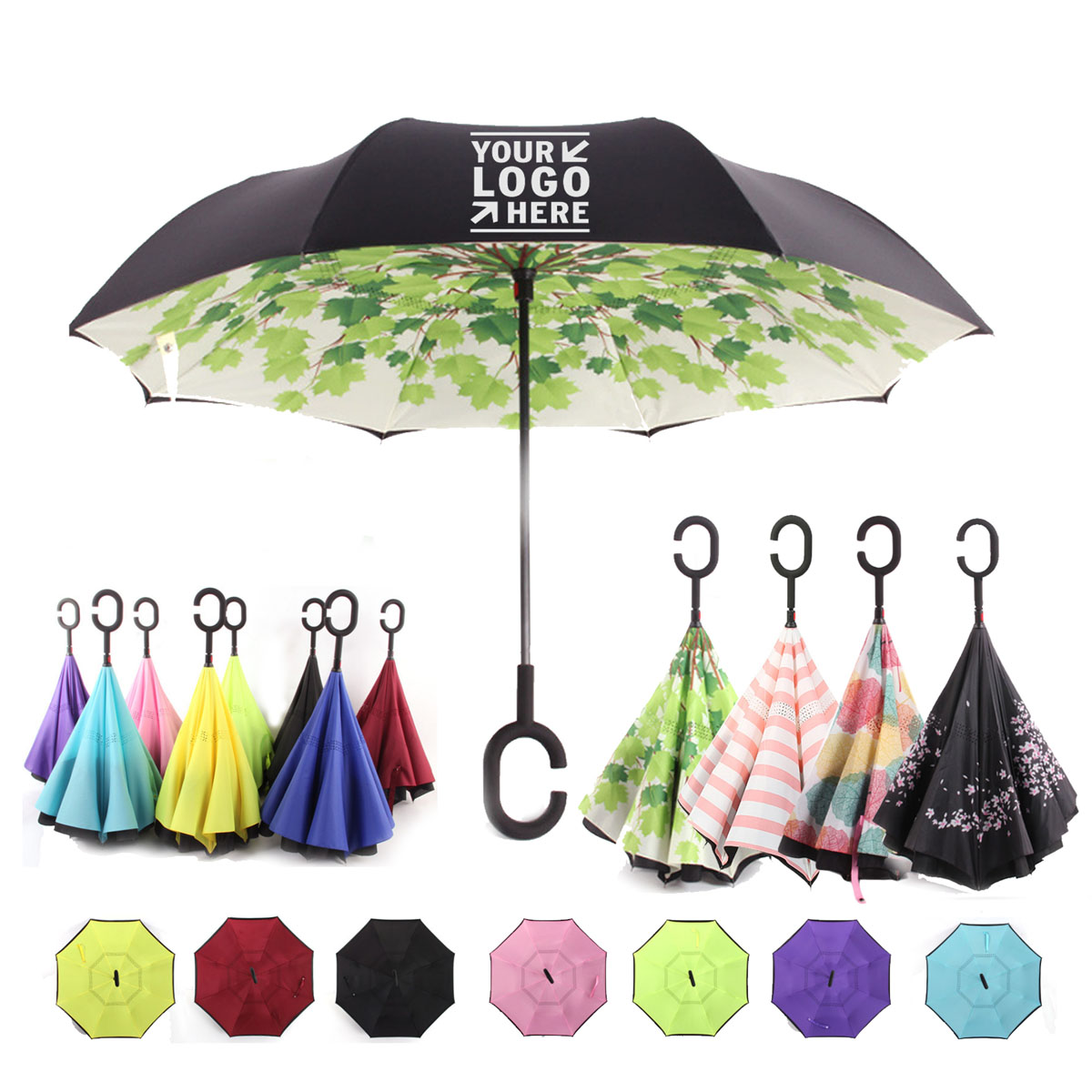 GL-JJJ1002 46in Hands Free Reverse Umbrella with C Handle.