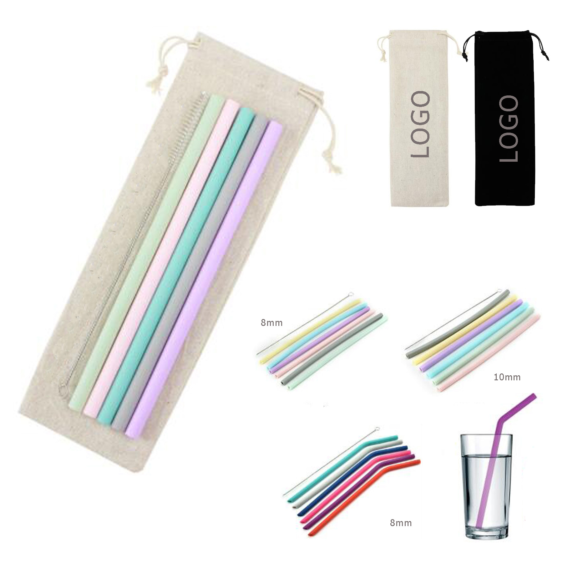 GL-JJJ1034 Travel Set Reusable Silicone Drinking Straw