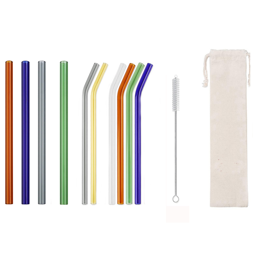 GL-AAJ1179 3 in 1 Colorful Glass Straws Set with Brush